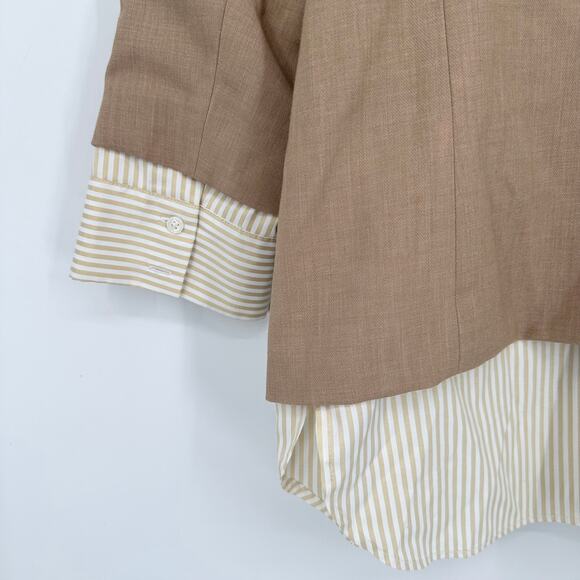 Anthropologie Maeve The Bennet Twofer Blazer Striped Shirttail Hem Jacket Tan - Picture 13 of 16